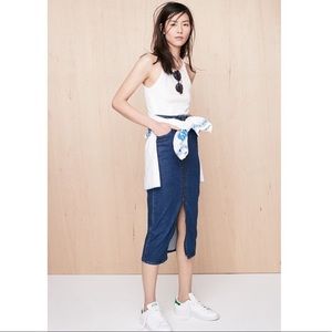 Madewell High Waist Zip Up Denim Jean Midi Skirt!